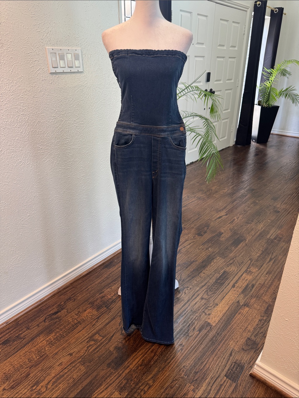 Strapless Indigo Denim Jumpsuit By Mother